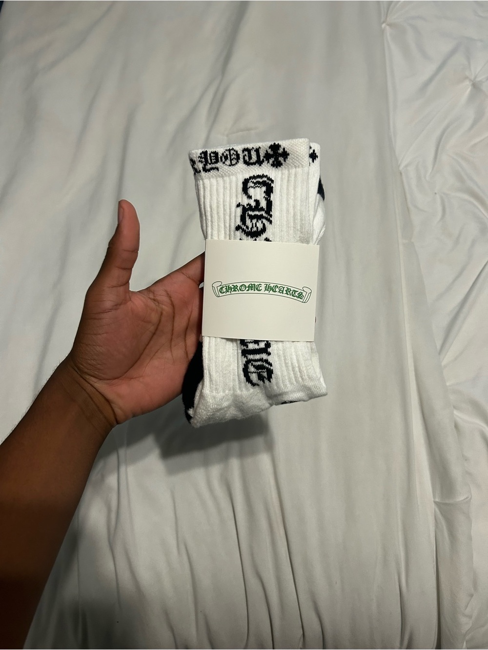 Chrome Hearts White Crew Socks with Black Logo Accent